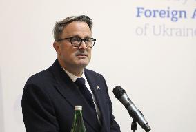 Press conference of Andrii Sybiha, Xavier Bettel and Yuriko Backes in Kyiv